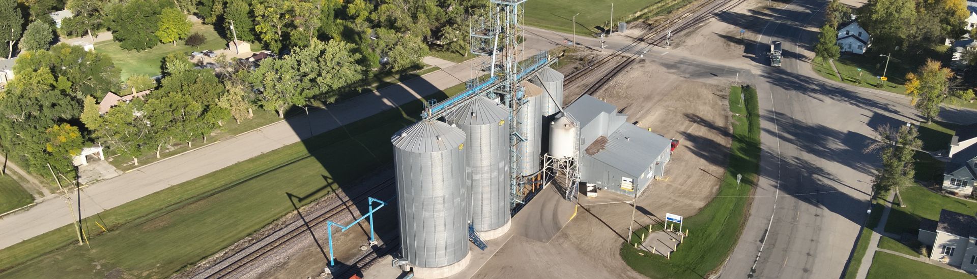 Aerial image of a grain facility